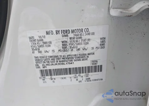 2013 Lincoln Mkx z USA, uszkodzony, nr VIN 2LMDJ6JK3DBL17941